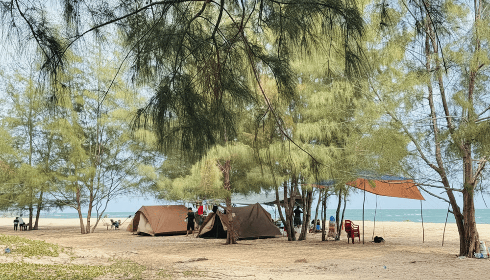 Cắm trại b&ecirc;n bờ biển Hồ Cốc